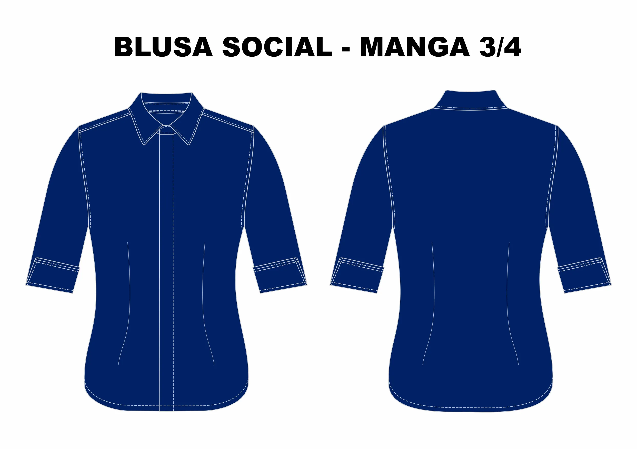 BLUSA SOCIAL MANGA 3/4 - MODELO NOVO AZUL MARINHO TAM P