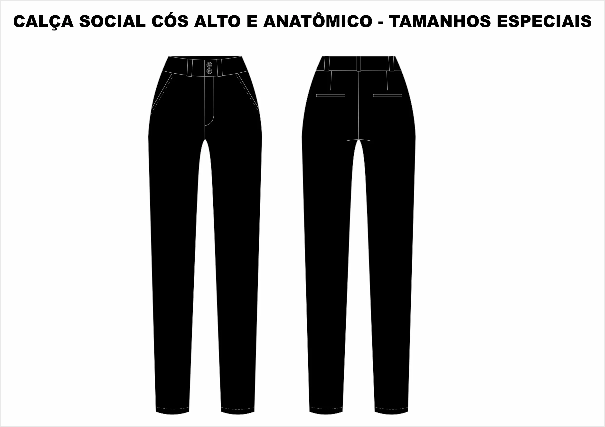 CALÇA SOCIAL FEMININA CÓS ANATÔMICO - TAMANHOS ESPECIAIS PRETO TAM 60